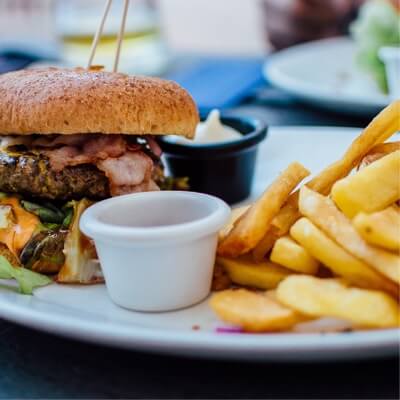 Hamburger and fries